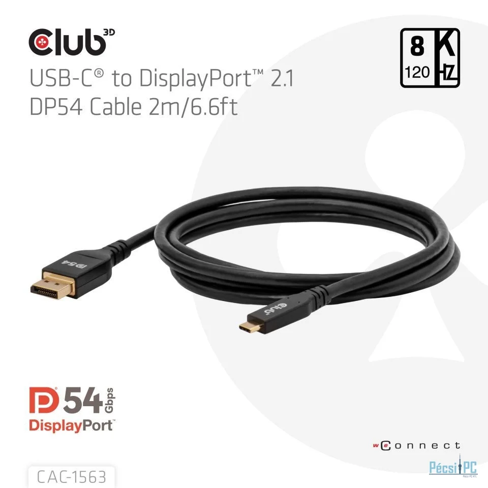 Club3D CAC-1563 USB-C to DisplayPort 2.1 DP54 Bi-Directional Cable 8K120Hz 2m Black
