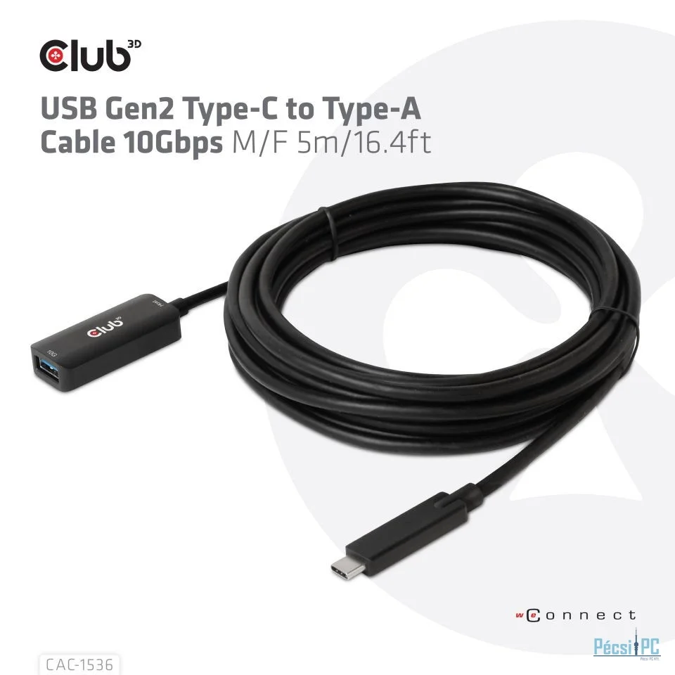 Club3D USB Gen2 Type-C to Type-A cable 5m Black