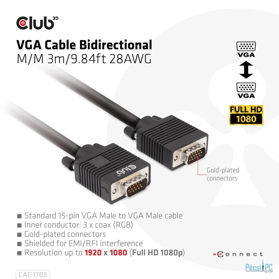 Club3D VGA Bidirectional cable 3m Black