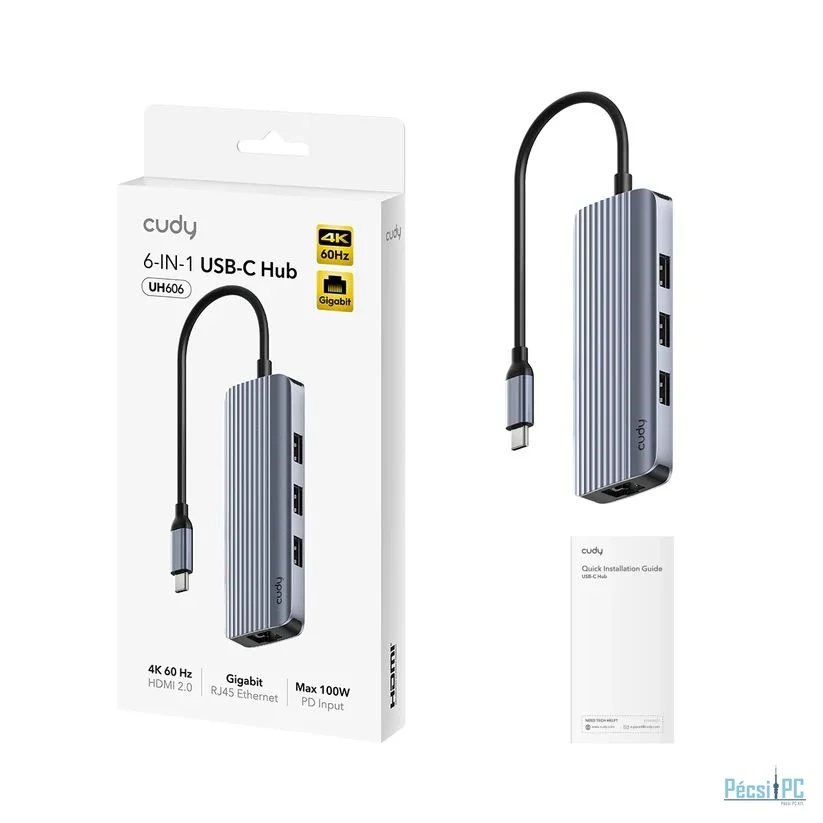 Cudy UH606 6-In-1 USB-C Hub with Gigabit Ethernet Port