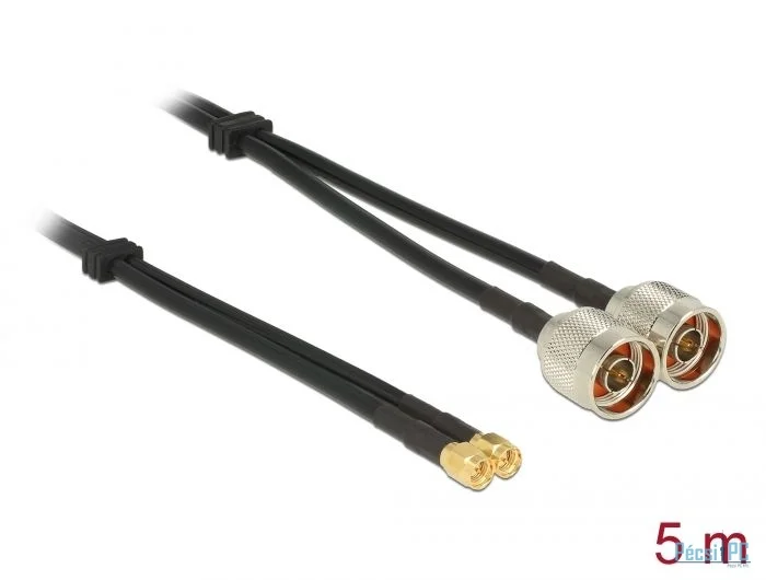 DeLock Antenna Cable N plug > SMA plug Twin Cable RG-58 C/U 5m
