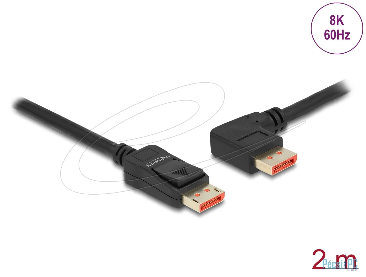 DeLock DisplayPort cable male straight to male 90° left angled 8K 2m Black