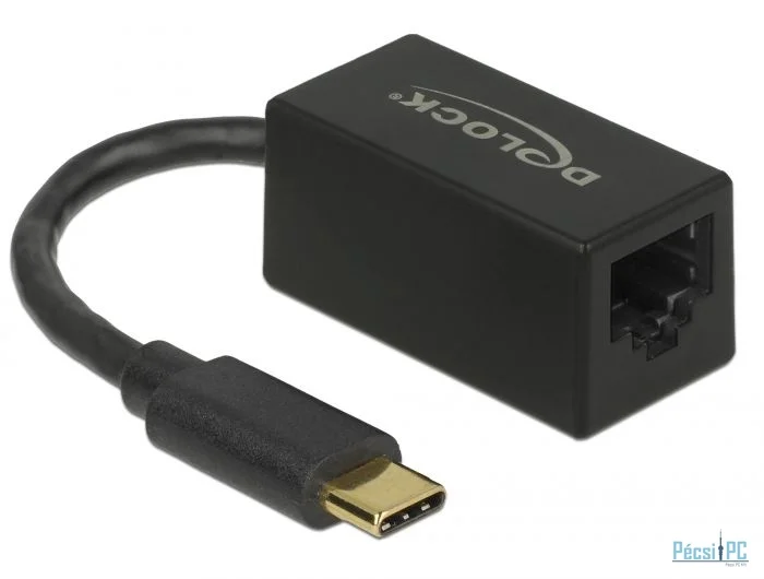 DeLock SuperSpeed USB (USB 3.2 Gen 1) with USB Type-C male > Gigabit LAN 10/100/1000 Mbps compact Adatper Black