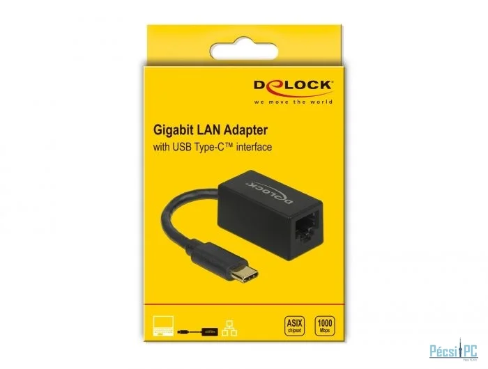 DeLock SuperSpeed USB (USB 3.2 Gen 1) with USB Type-C male > Gigabit LAN 10/100/1000 Mbps compact Adatper Black