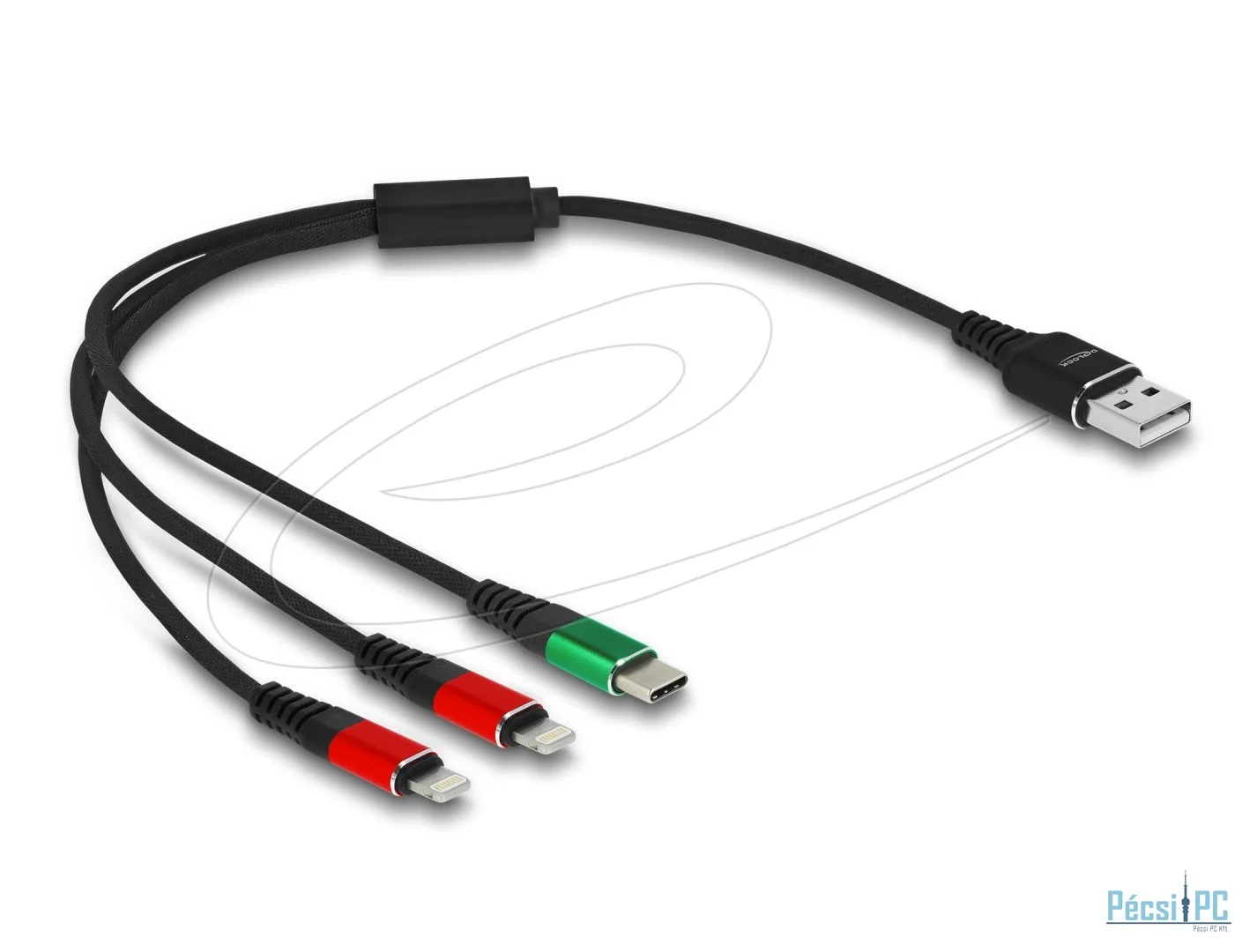 DeLock USB Charging Cable 3 in 1 Type-A to 2 x Lightning / USB Type-C 0,3m Black