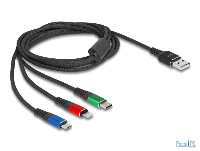 DeLock USB Charging Cable 3in1 Type-A to Lightning/Micro USB/USB Type-C 2m 3-coloured Black