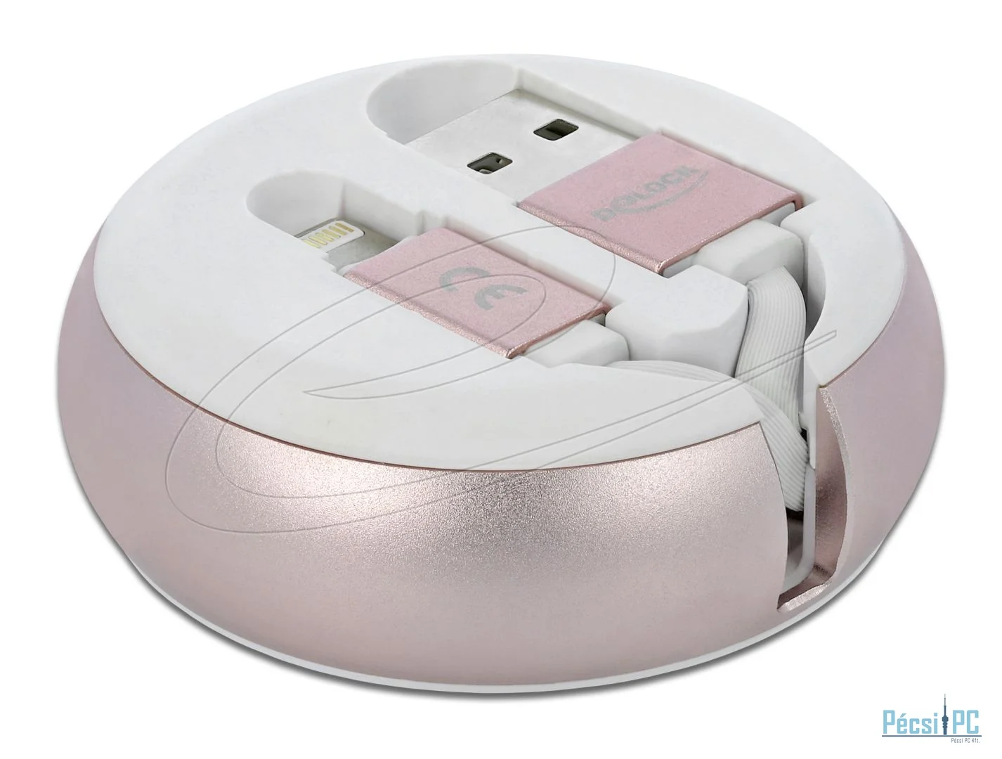 DeLock USB Retractable Cable Type-A to Lightning™ White/Pale Pink