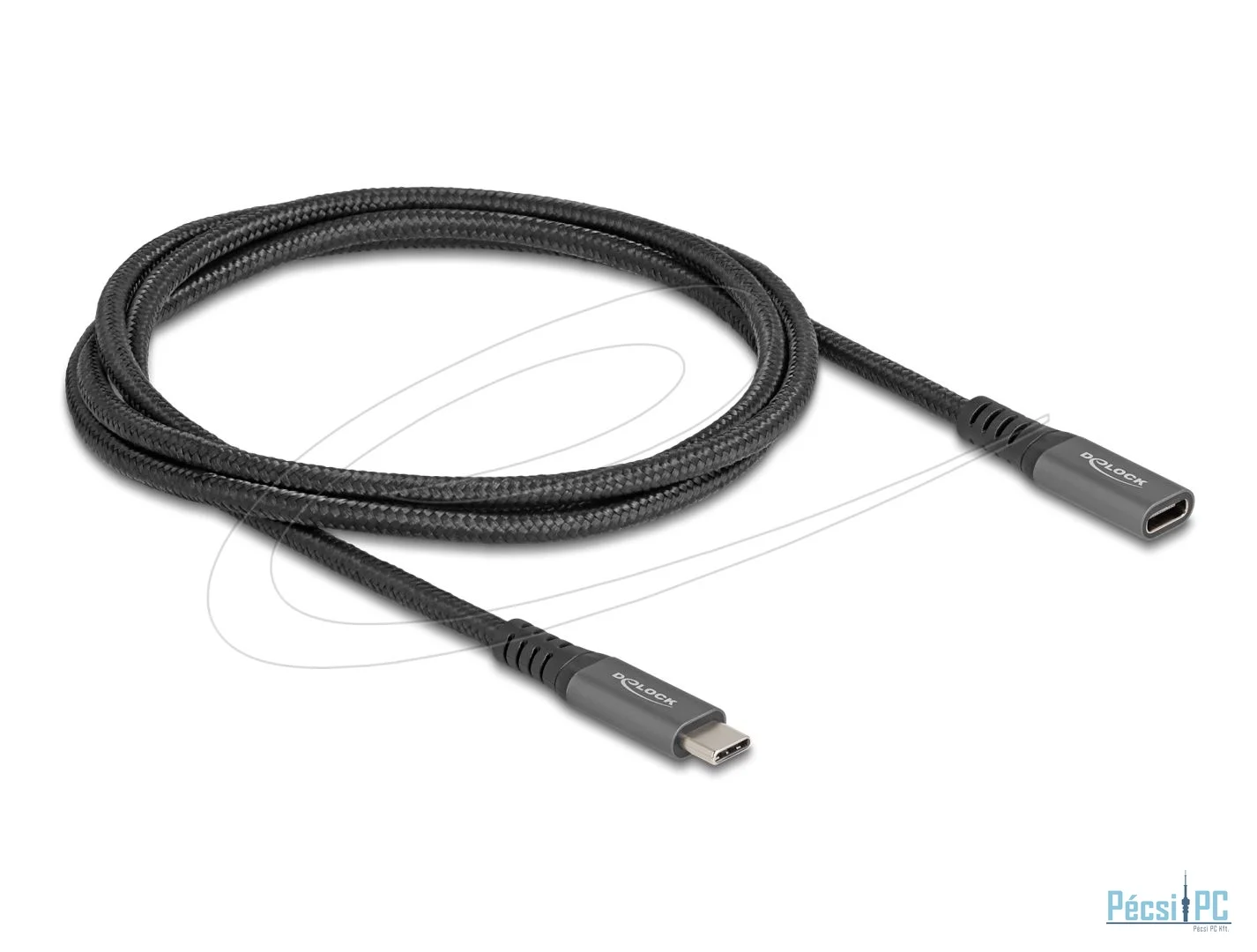 DeLock USB Type-C male to female PD 3.0 100W cable 1m Grey Metal