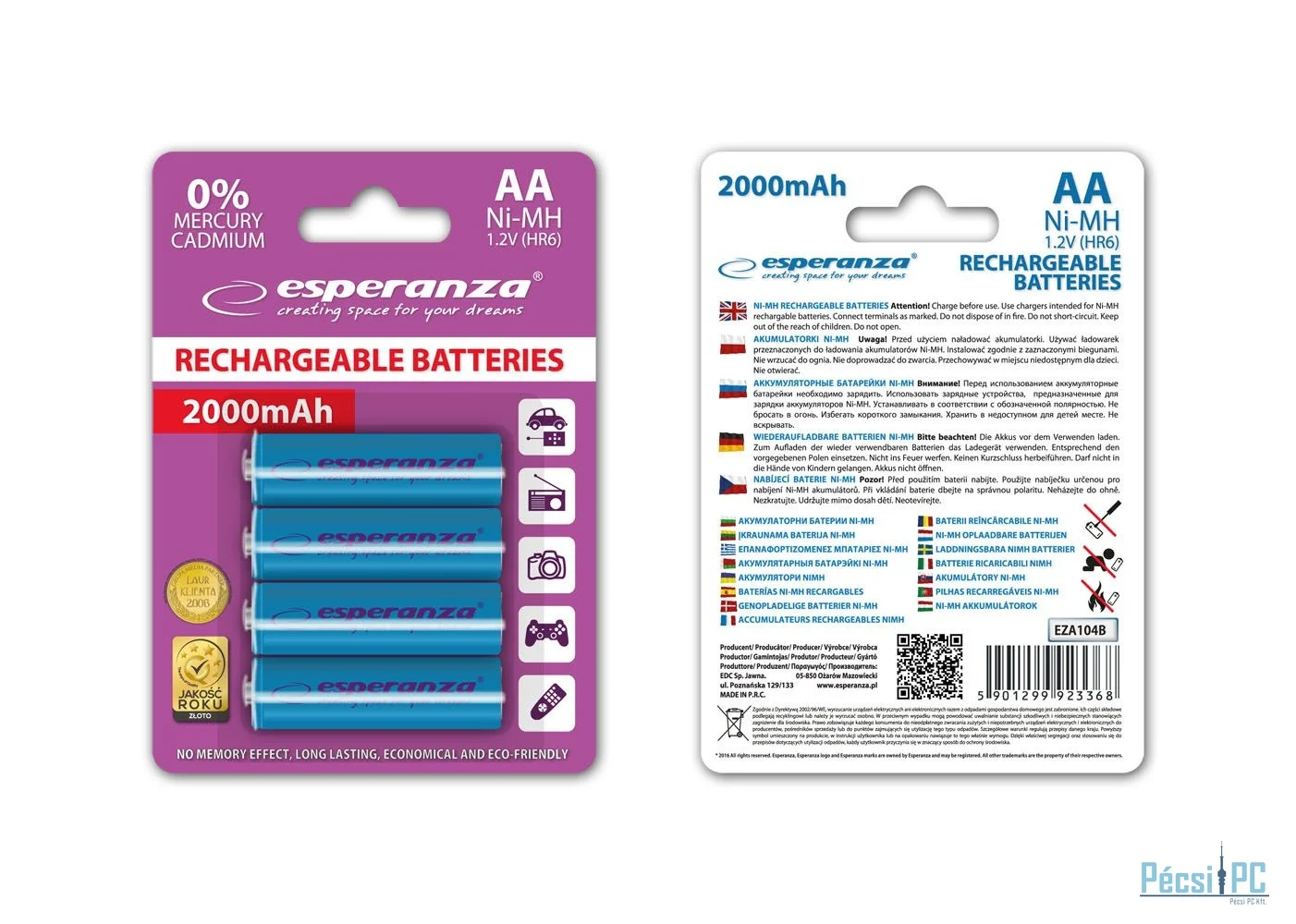 Esperanza 2000mAh AA Ni-MH akkumulátor 4db/csomag Blue