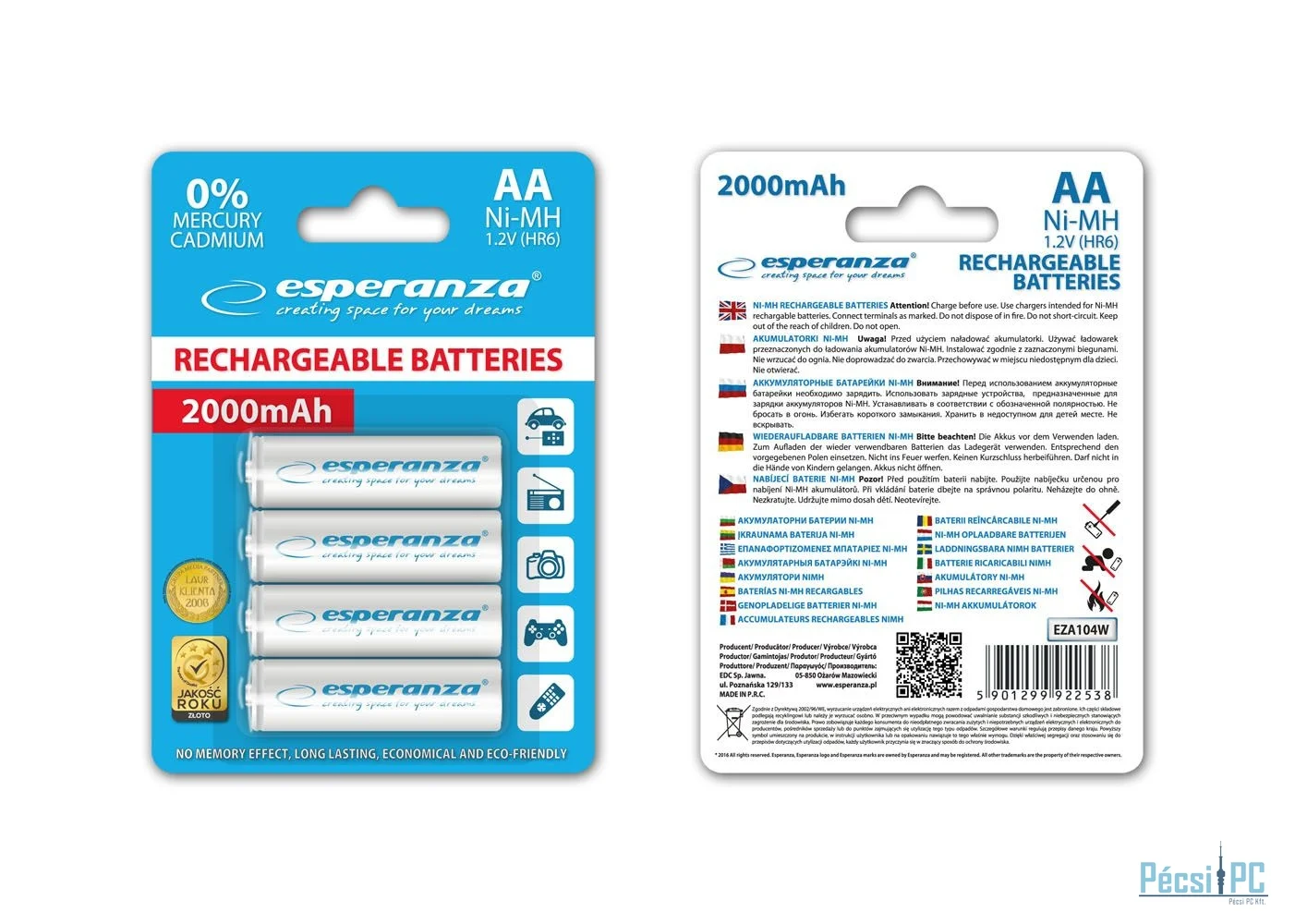Esperanza 2000mAh AA Ni-MH akkumulátor 4db/csomag White