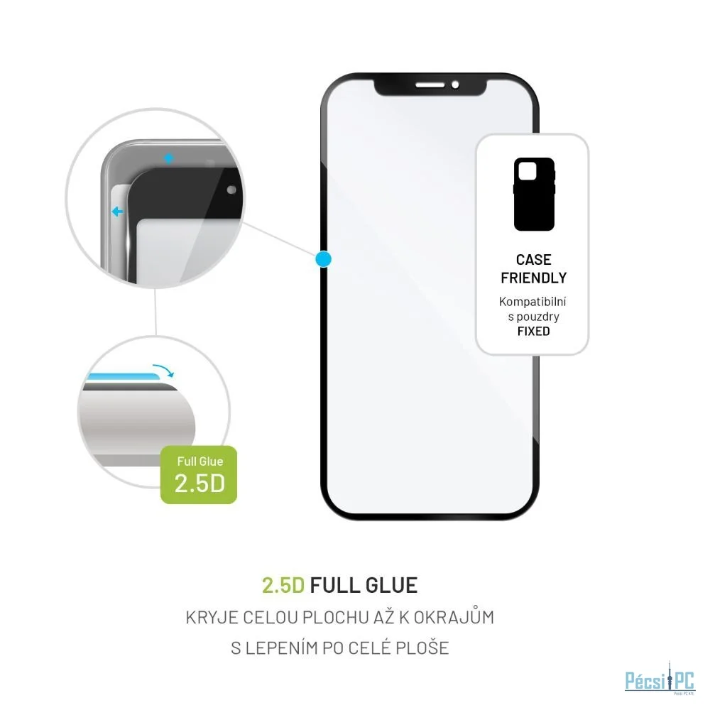 FIXED Teljes képernyős 2,5D-s edzett üvegfólia a Honor X8b-hez , fekete keret,  FIXGFA-1254-BK