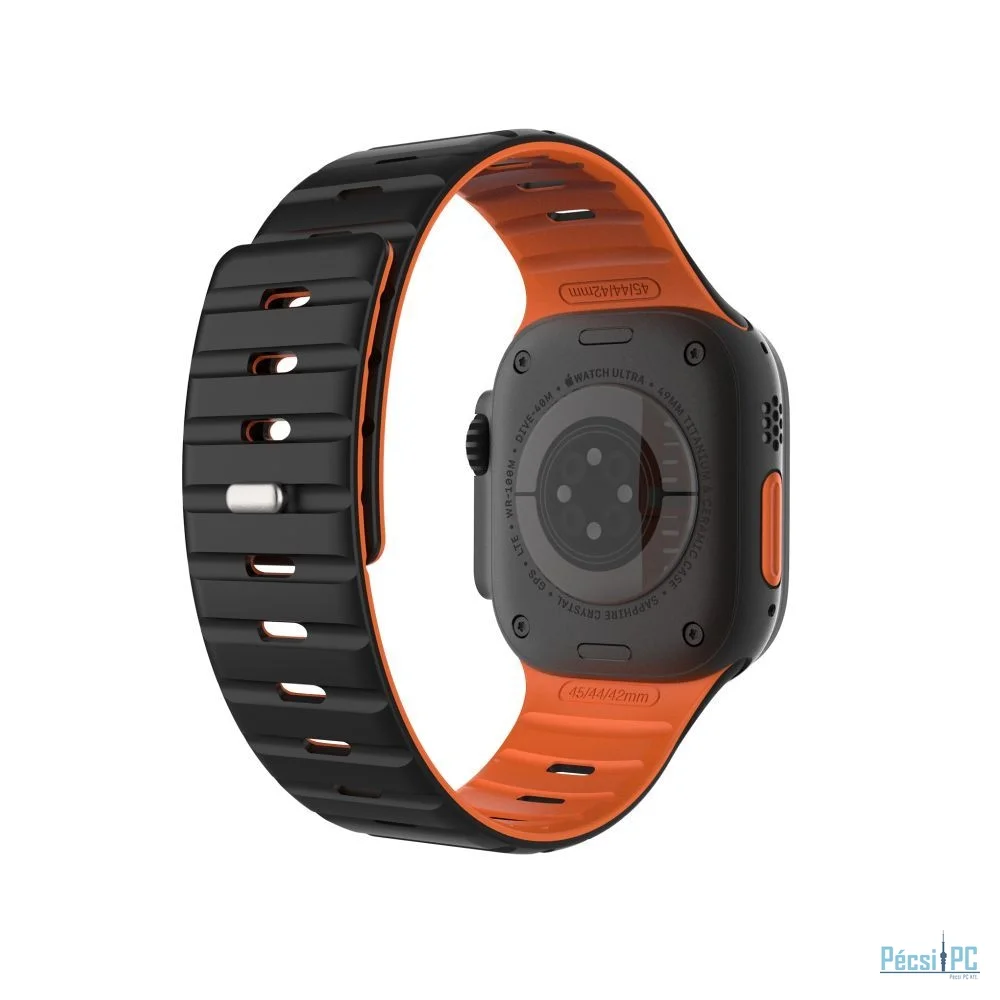 FIXED mágneses szilikon óraszíj Apple Watch 42/44/45/46/49mm-hez, fekete