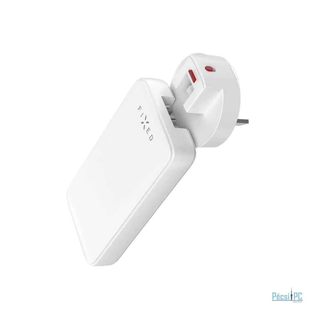 FIXED Slim Traveller 2xUSB-C utazási töltő világadapter GaN 45W, fehér