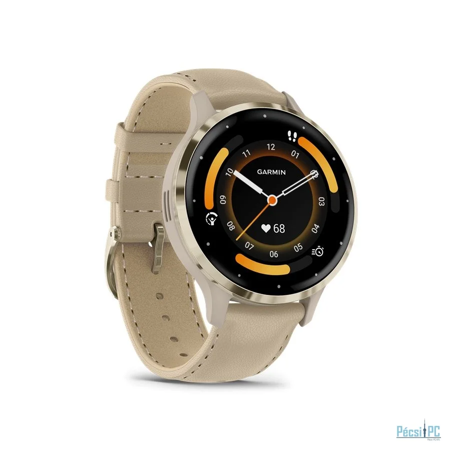 Garmin Venu 3S French Grey-Cream Gold with Leather and Silicone Strap