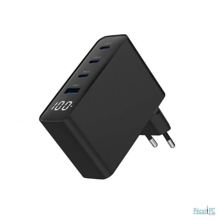 Gembird 4-port 100W GaN USB fast charger LCD Black