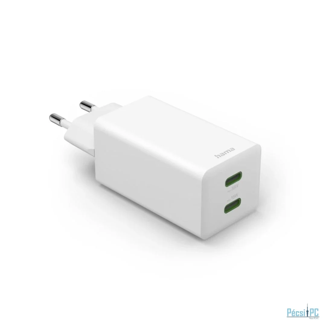 Hama Fast Charger+cable 2 x USB-C PD / QC Mini Charger 35W 1m White
