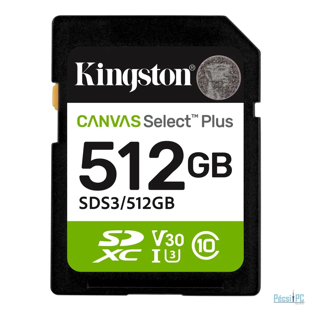 Kingston 512GB SDXC Canvas Select Plus Gen3 Class 10 UHS-I U3 V30 A1