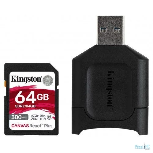 Kingston 64GB SDXC SDR2 Class 10 UHS-II U3 Canvas React Plus Kit + MLP SD Reader