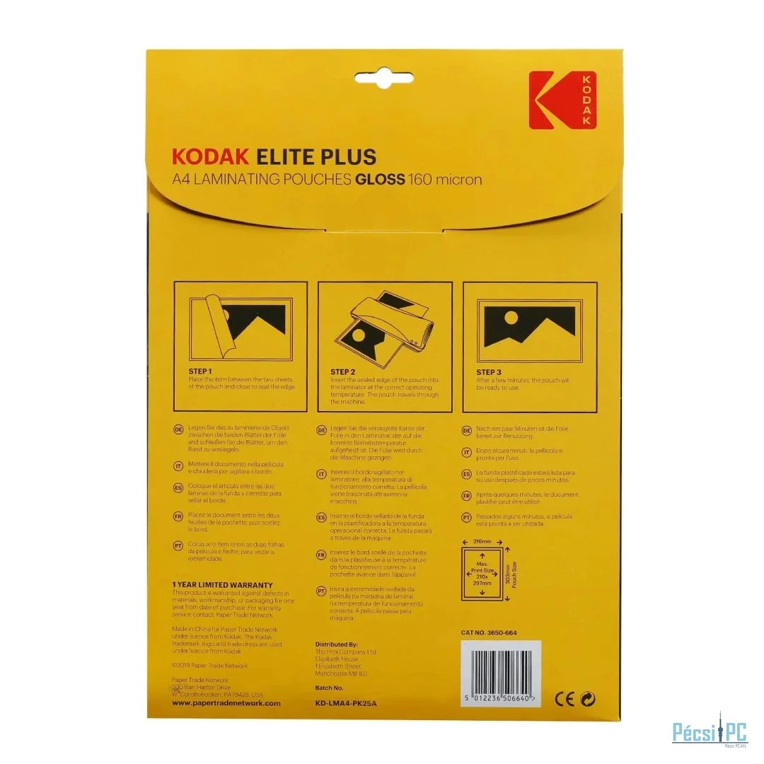 Kodak Lamináló fólia (fényes) A4 160 micron 25db/cs