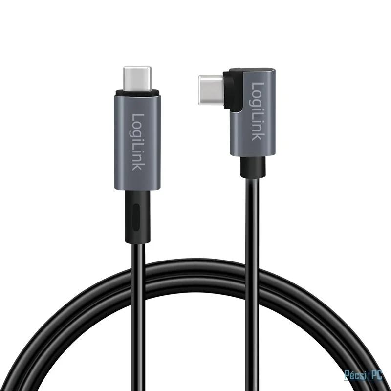 Logilink USB 2.0 Type-C cable C/M 90° to USB-C/M E-mark PD 1m Black