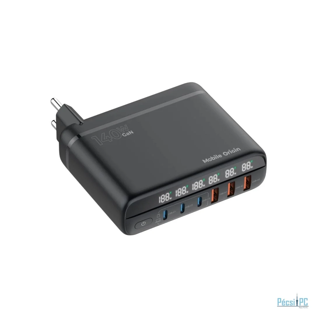 Mobile Origin 140W Travel Charger Hub EU/UK/US 3x USB-C+3x USB-A Black