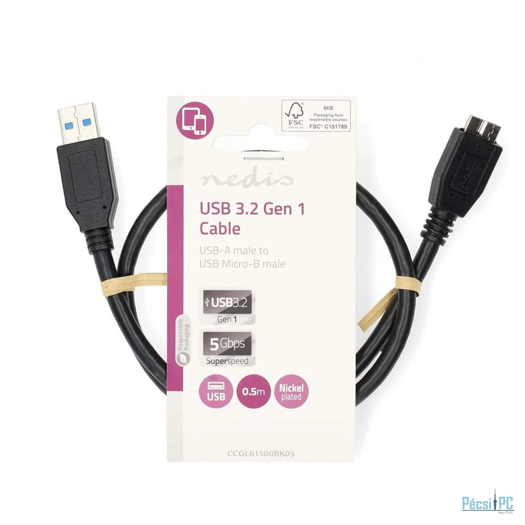 Nedis USB-A Male to USB Micro-B Male cable 0,5m Black
