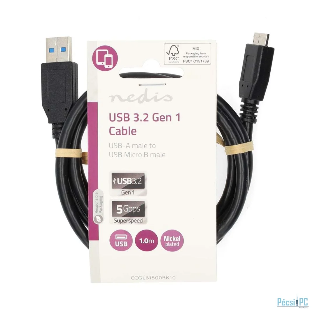 Nedis USB-A Male to USB Micro-B Male cable 1m Black