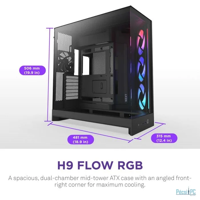 NZXT H9 Flow RGB Tempered Glass Black