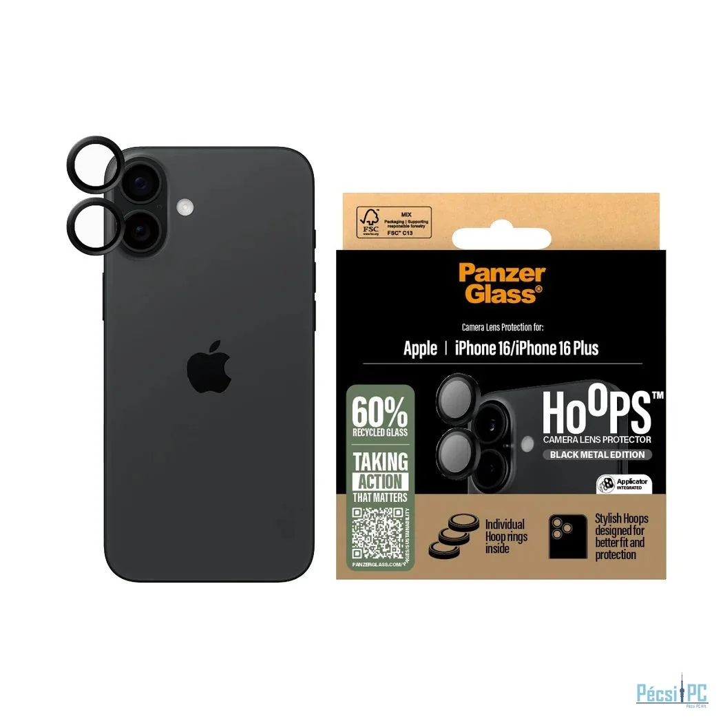 PanzerGlass Hoops Black Camera Lens Protector for iPhone 16 16 Plus