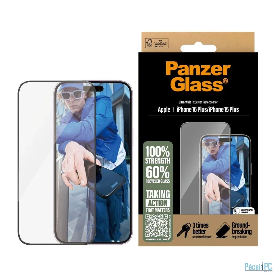 PanzerGlass Screen Protector for iPhone 16 Plus 15 Plus UWF