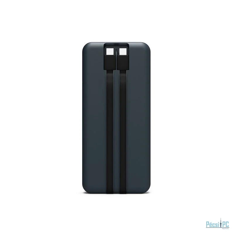 Port Designs 10000mAh Powerbank with Built-in USB-C Cables LCD Display Black