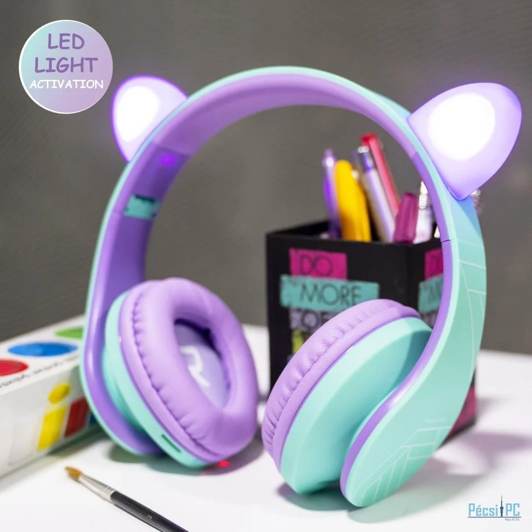 PowerLocus P2Kids Bluetooth Headset Teal/Purple Ears