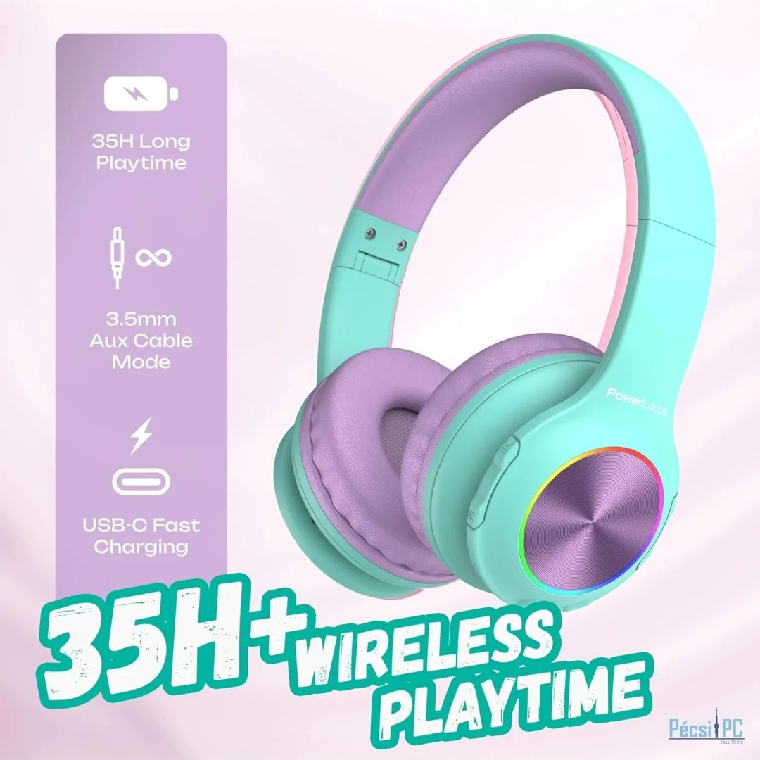 PowerLocus PLED Kids Bluetooth Headset Teal/Purple