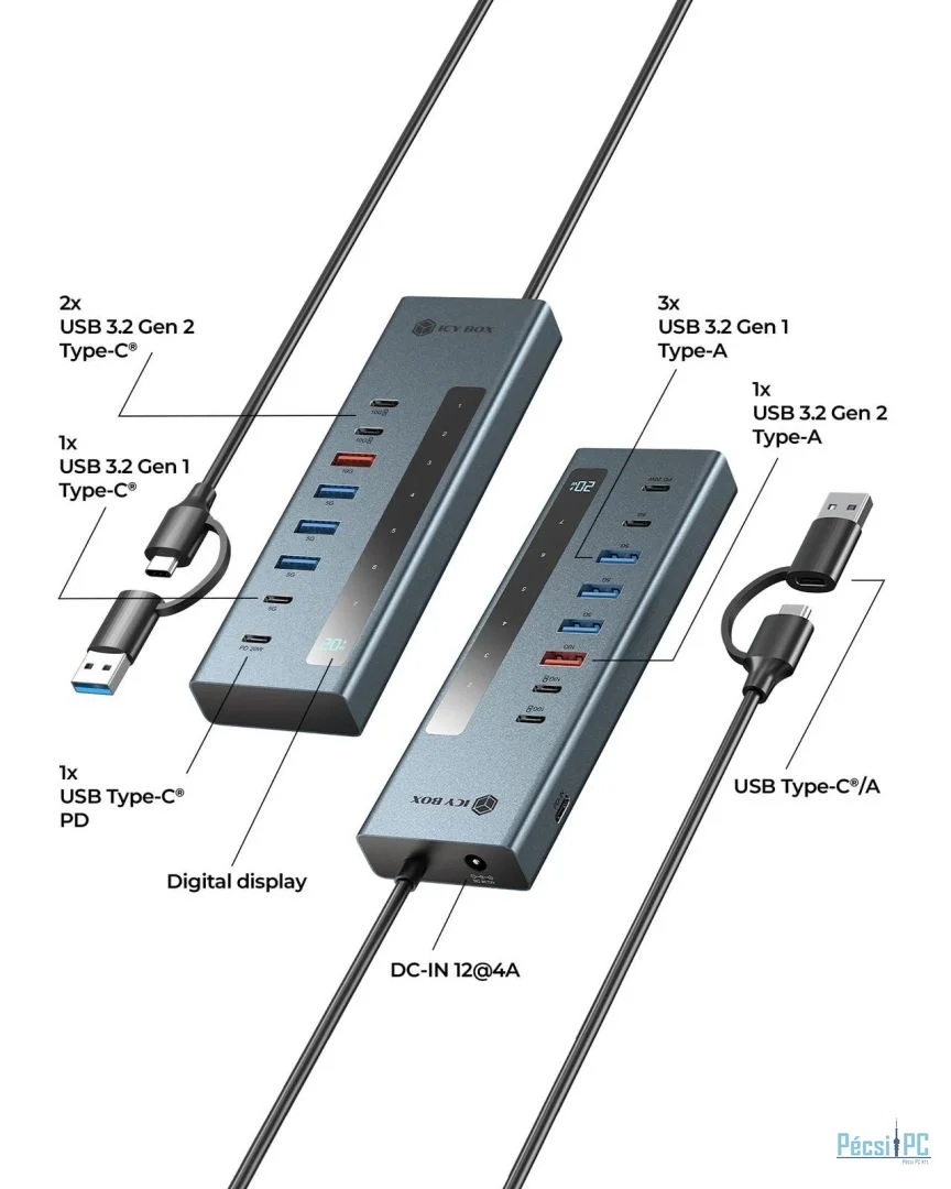 Raidsonic IcyBox IB-HUB1743-CPD 9-portos USB3.2 HUB Black