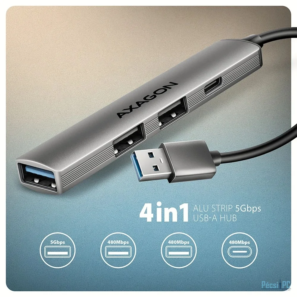 AXAGON HUE-STA ALU STRIP USB-A 4 port hub
