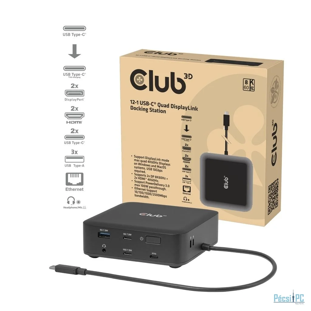 Club3D 12-1 USB-C Quad DisplayLink Docking Station