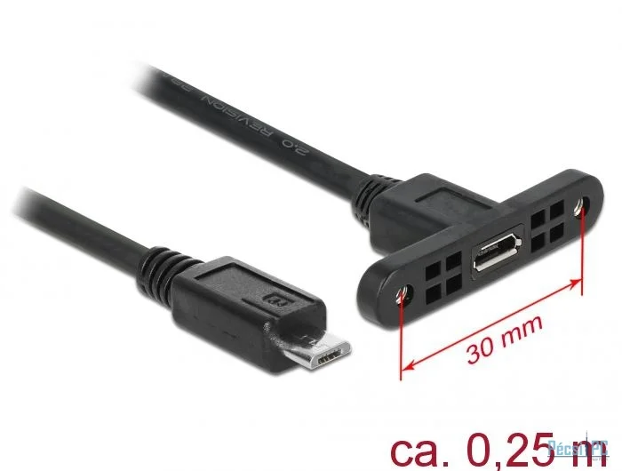 DeLock Cable USB 2.0 Micro-B female panel-mount > USB 2.0 Micro-B male 0,25m Black