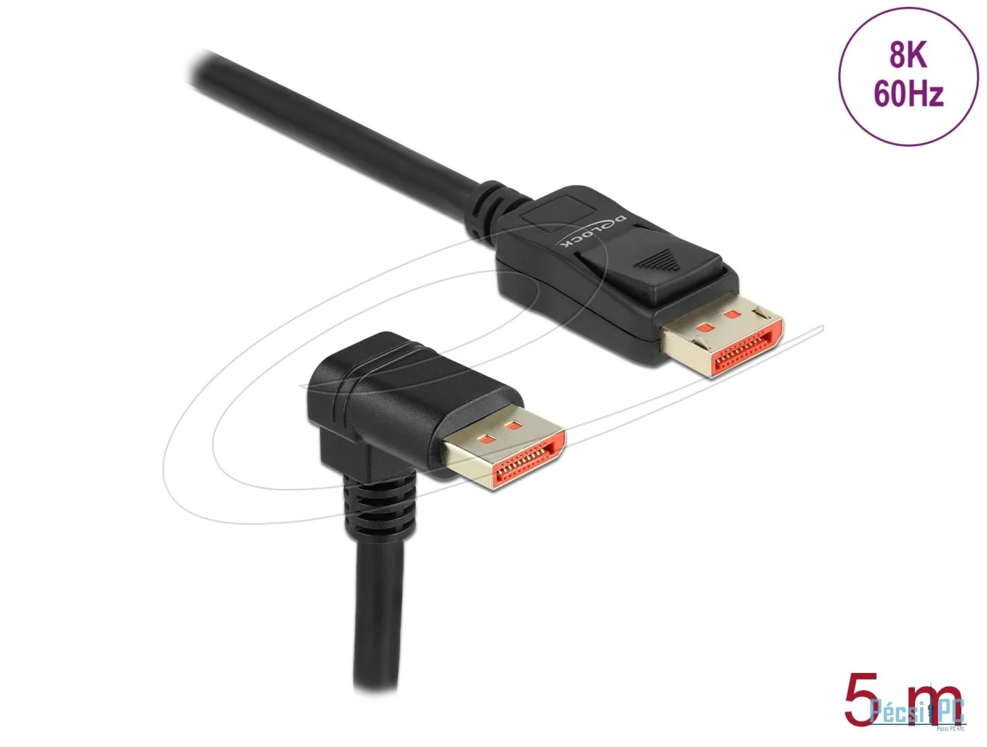 DeLock DisplayPort cable male straight to male 90° downwards angled 8K 60 Hz 5m Black