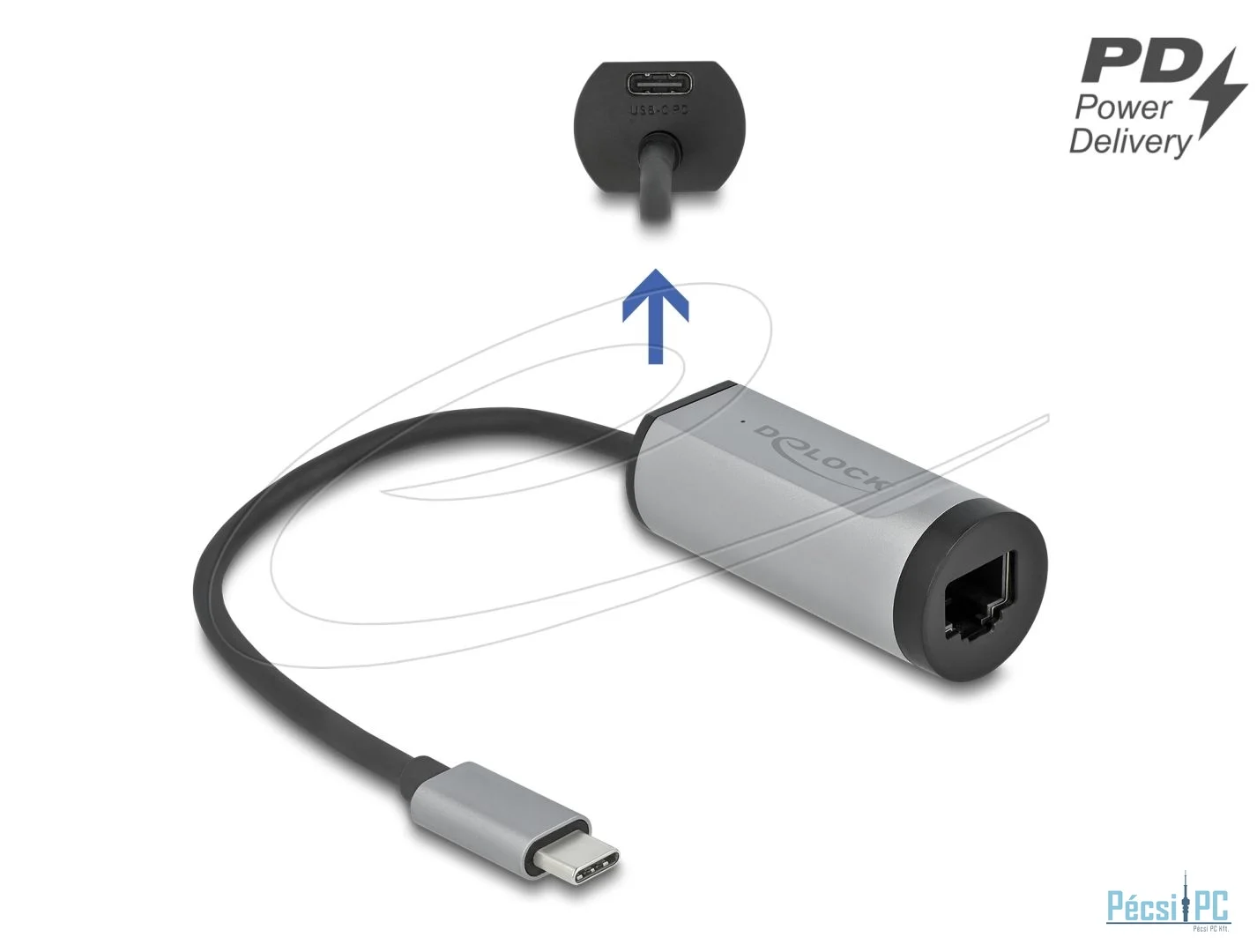 DeLock USB Type-C Adapter to Gigabit LAN with Power Delivery port Grey