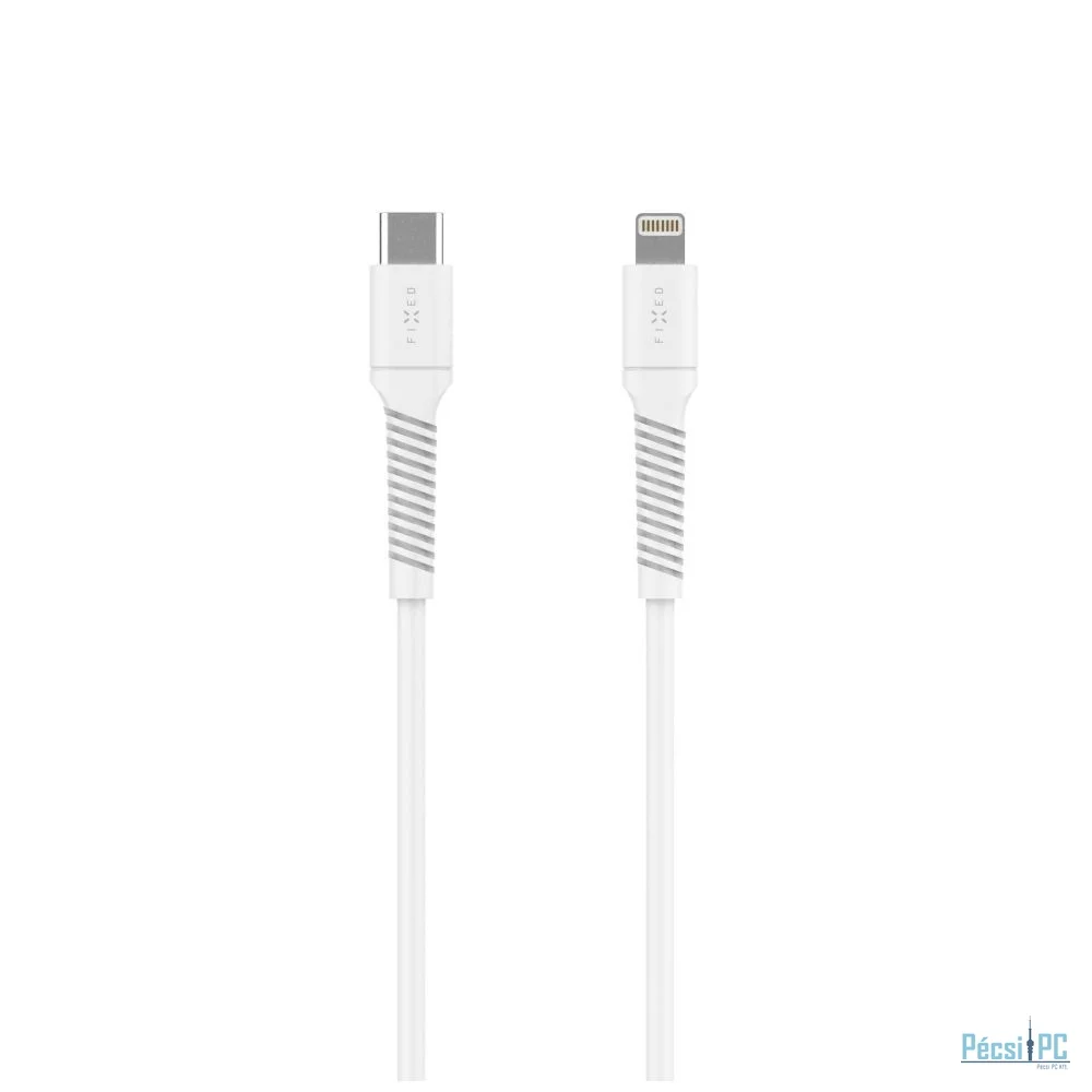 FIXED USB 2.0 hajlékony szilikon kábel USB-C/Lightning 1,2m, fehér