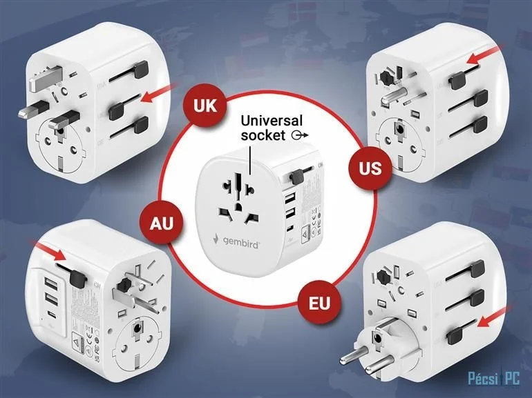 Gembird Grounded universal travel power adapter 15W White