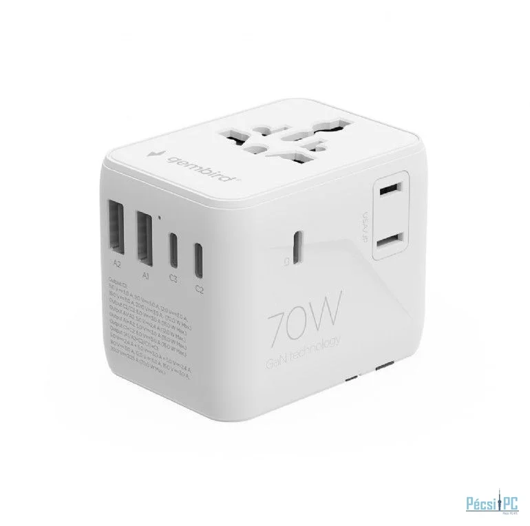 Gembird Universal travel power adapter 70W White