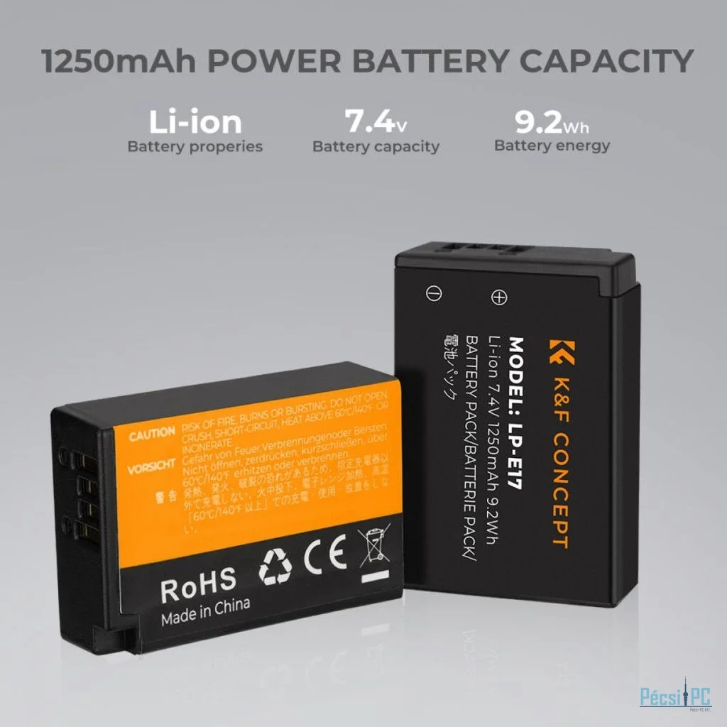 K&F Concept LP-E17 akkumulátor, 1250mAh