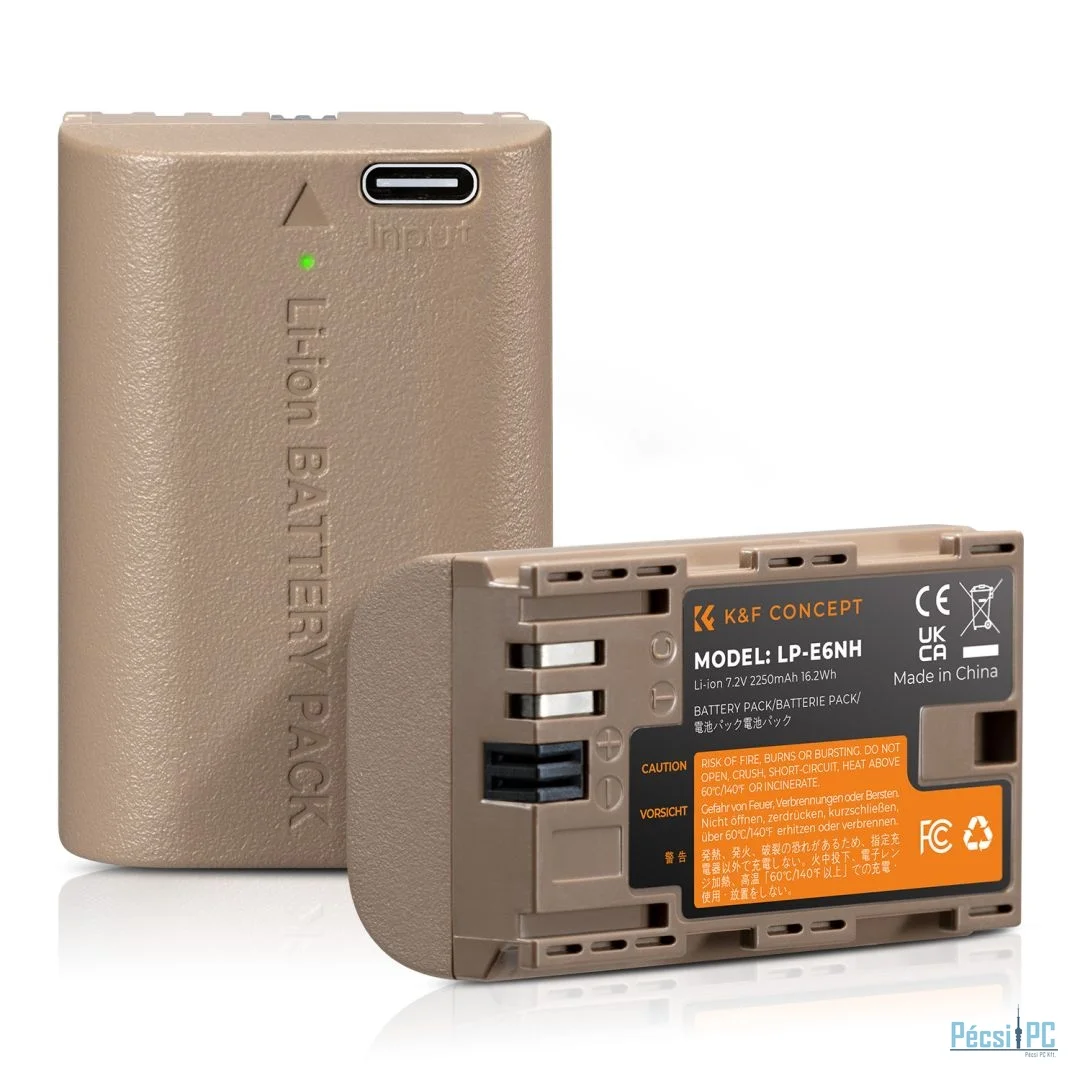 K&F Concept LP-E6NH akkumulátor 2250mAh, USB-C csatlakozóval