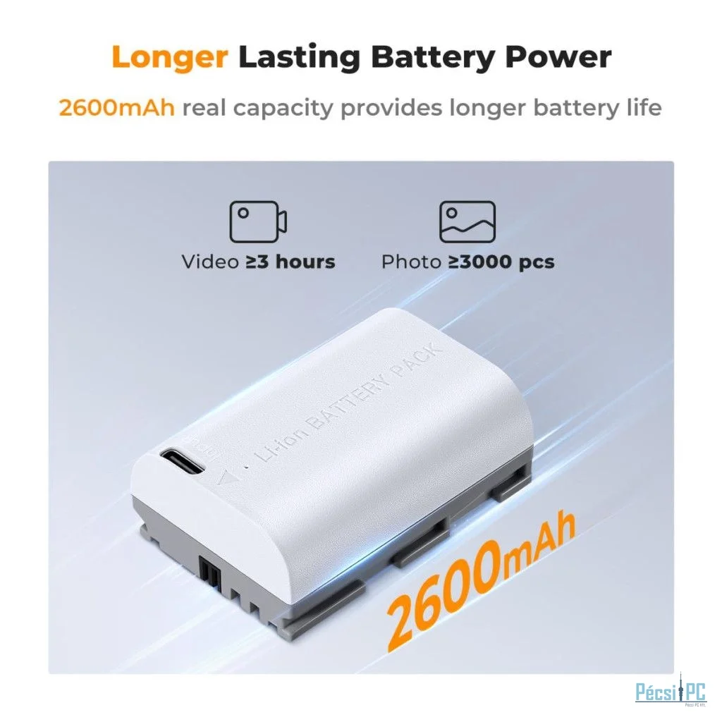 K&F Concept LP-E6NH akkumulátor, 2db, 2250mAh, USB-C csatlakozóval