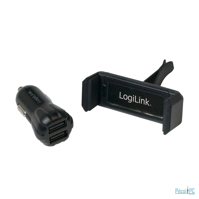 Logilink PA0133 USB car charger + mobile holder Black