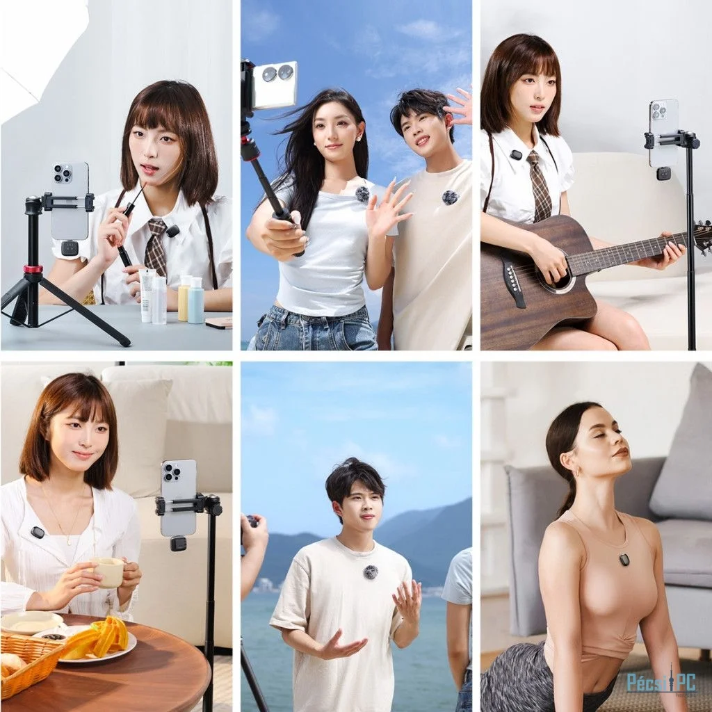 Ulanzi A30 vezeték nélküli Mini lavalier mikrofon, 2 mikrofon és 1 vevő, usb-c, lighting, fekete