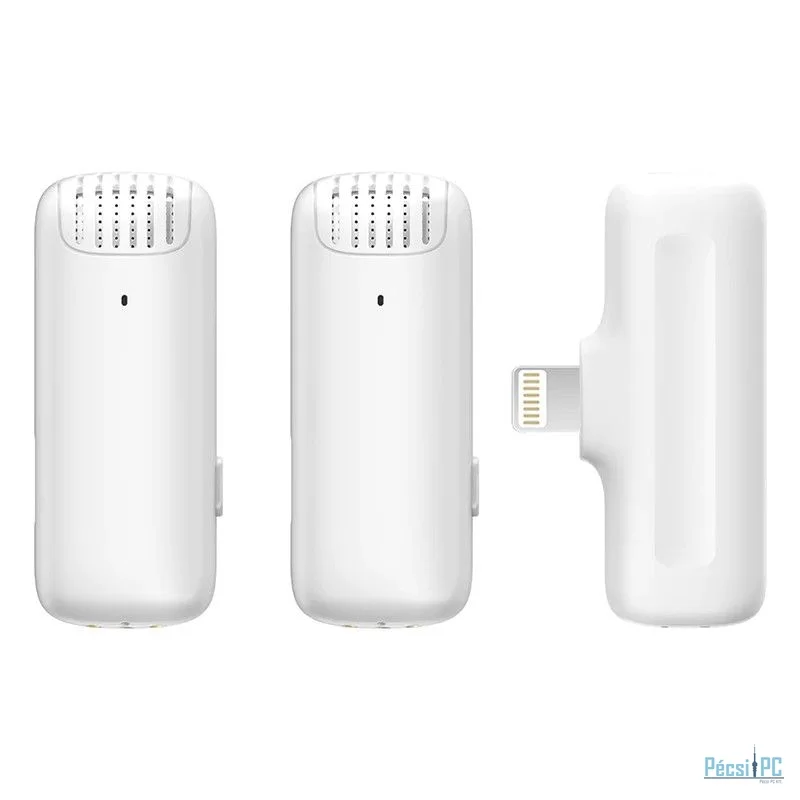 Ulanzi J12 vezeték nélküli Lavalier mikrofon, 2 mikrofon és 1 vevő, lighting csatlakozás, fehér