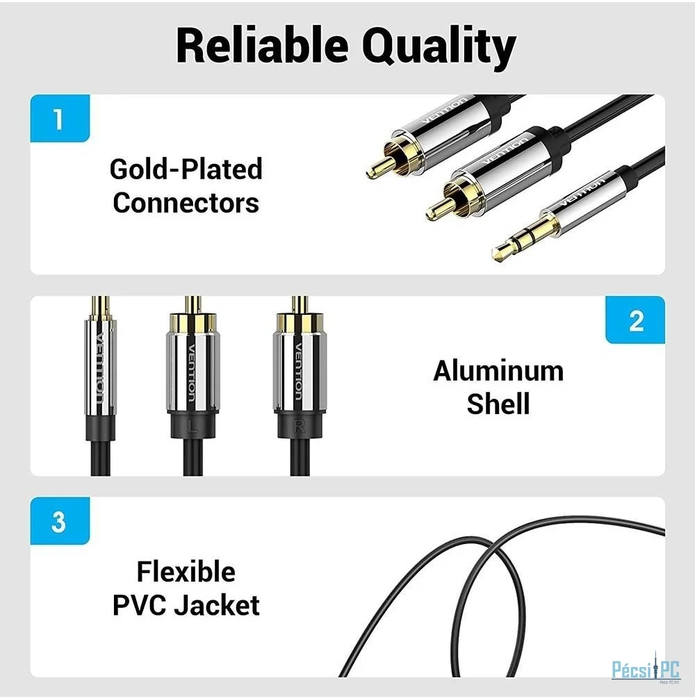 Vention 3.5mm Male to 2RCA Male Audio Cable 3m Black