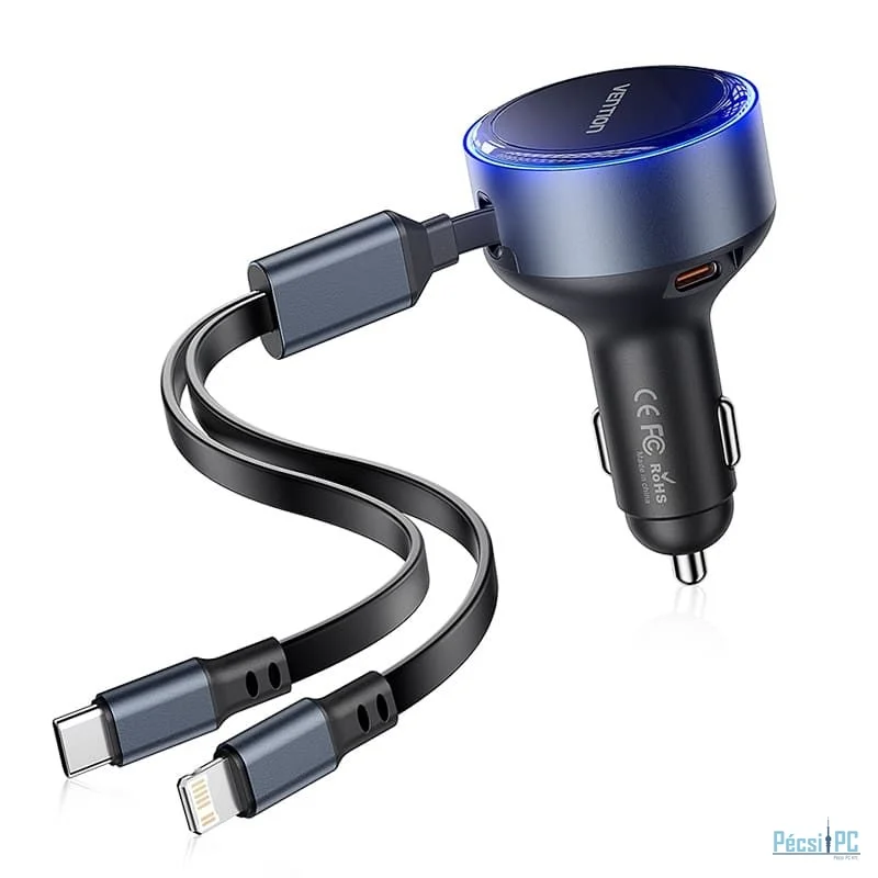 Vention Car Charger with Built-In Cable Black